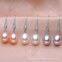 High Quality Fashion White Pearl Earring 8-9mm Drop 925 Silver Simple Pearl Earrings